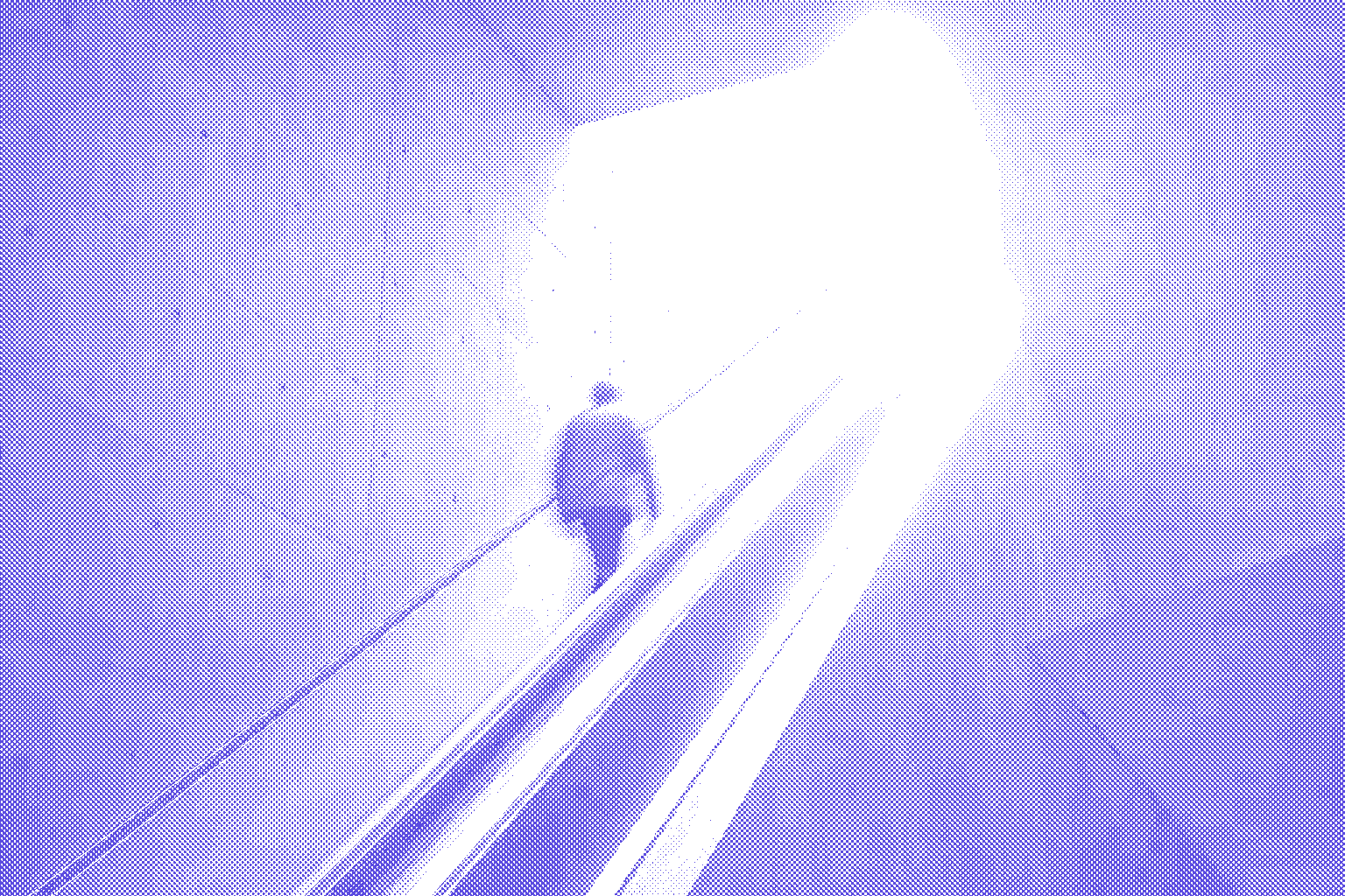 Figure ascending a concrete escalator, motion-blurred